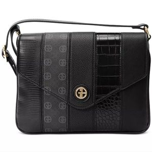 Giani Bernini Croc Embossed Colorblock Black Crossbody with Goldtone Accents